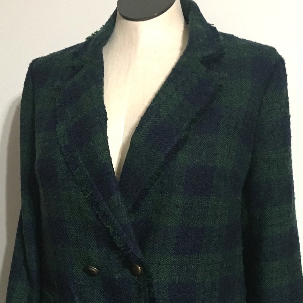 Banana Republic Plaid Green and Blue Tweed Jacket Size Large